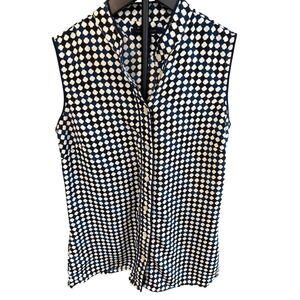 Tommy Hilfiger Womens XS Geometric Polka Dot Sleeveless Button Down Blouse Navy